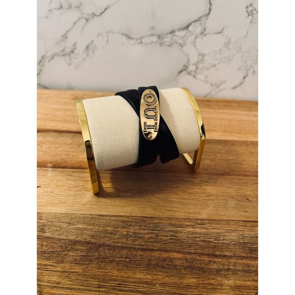 EUC Tory Burch Leather Rhinestone OUI Double Wrap Bracelet - Picture 3 of 6